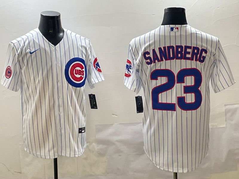 Men Chicago Cubs #23 Sandberg White Stripe Game 2025 Nike MLB Jersey style 2->chicago cubs->MLB Jersey
